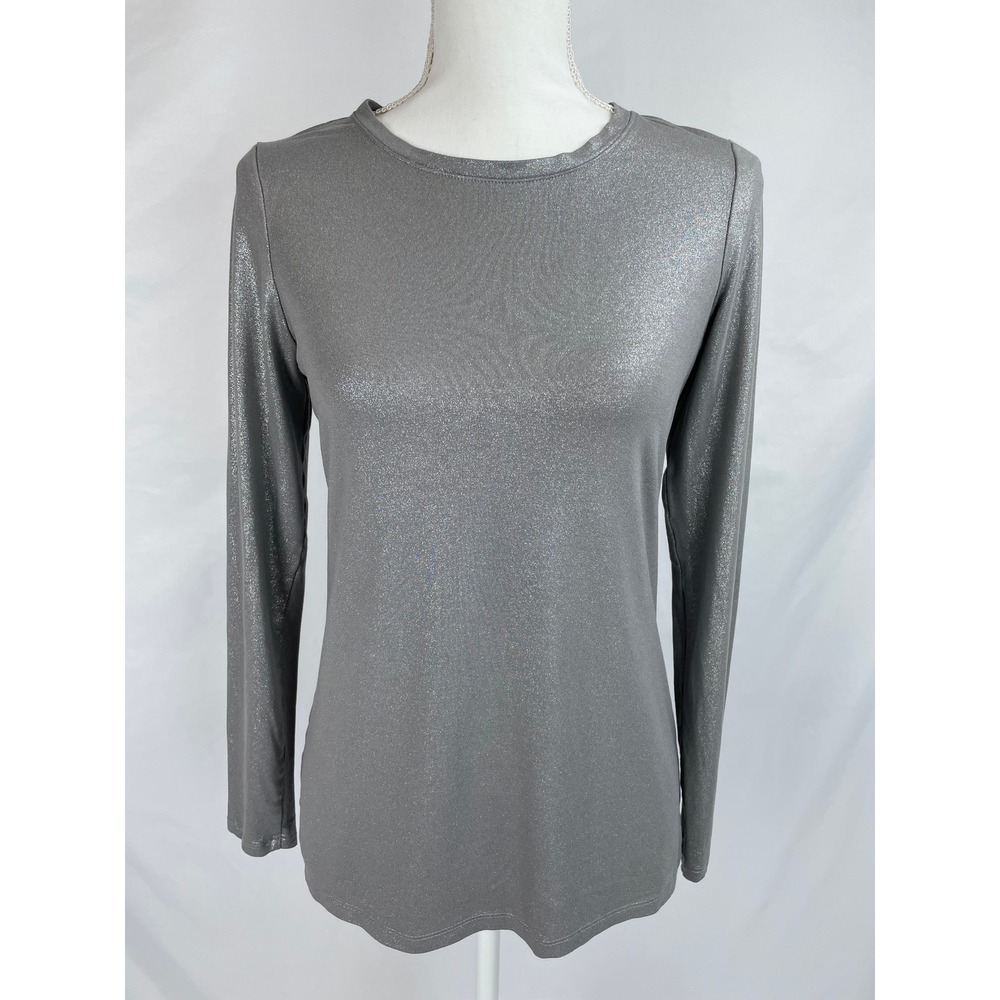 Chico's Size 0 US Small Gray Shimmer Metallic Long Sleeve Shirt